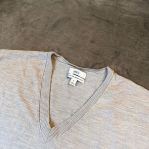 M&S Extra Fine Merino Wool‎ Sweater Womens X-Large Gray V-Neck Pullover